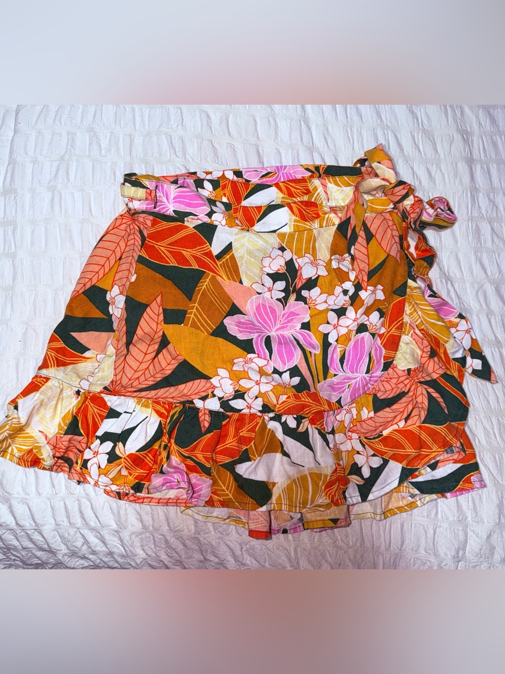 Aerie Tropical Floral Wrap Skirt Coverup in Orange, Pink, Green, Yellow
